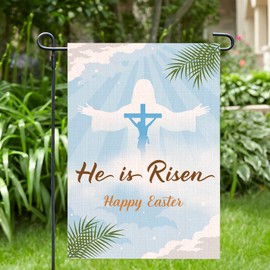 Kimini-Ki He is Risen Garden Flag, Easter Garden Flag, Easter Yard Flag, Jesus Season Holiday Ground Flag, Jesus Christ Outdoor Outside Decorations, Double-sided Printing (Blue)