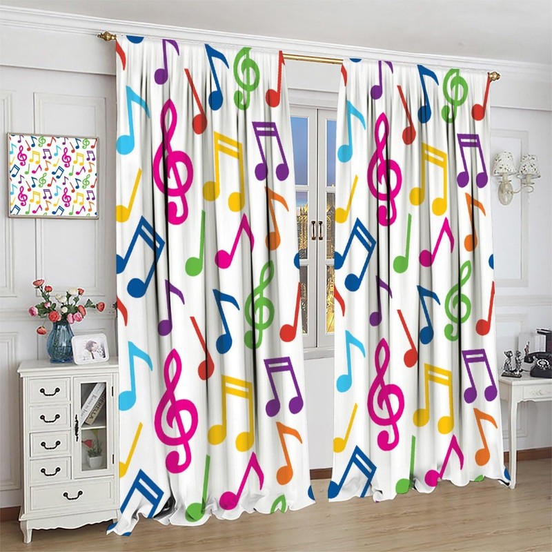 Music Curtains,Colorful Music Equalizer Note Pattern Polyester Fabric Window Treatments