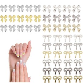 120pcs Metal Bows Nail Charms, 4 Style 3D Alloy Mini Rhinestone Bowknots for Manicure DIY or Gold Silver Gunmetal Grey Y2K Nail Art Decorations
