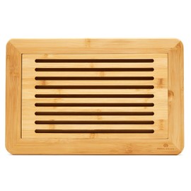 RoyalHouse Large Premium Natural Bamboo Bread Cutting Board with Crumb Tray, Bread Serving Tray for Kitchen