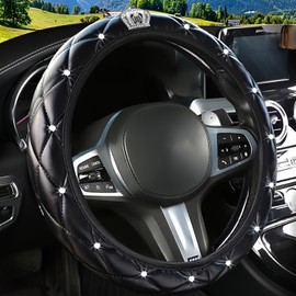 Dotesy 16 Pcs Bling Car Steering Wheel Cover Set with Crystal Seatbelt Shoulder Pads Diamond Butterfly Car Accessories for Women (Black)