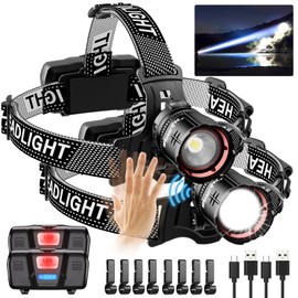 Spriak High Lumens LED Headlamp& 100H Using Time, USB Rechargeable Head lamp, 90° Adjustable Widebeam Motion Sensor Head Light with 5 Modes,Zoomable for Camping Running Hiking Hard Hat Headlamps 2pc