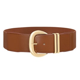 JASGOOD Women Wide Elastic Waist Belt for Dresses Fashion Ladies Stretchy Leather Waistband with Gold Buckle, Brown, Fits Waist Size 29"-35"