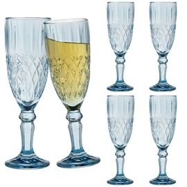 Vintage Wine Glasses Goblets Drinking Glasses Set of 6,Glass Colored Water Goblets Classic Cocktail Galssware,High Clear Champagne Flutes Wedding Party Bar Drinking Cups,Christmas Gifts Blue