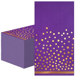 100 Pcs Purple Dinner Napkins Disposable Gold Dot Purple Paper Party Napkins for Bathroom Wedding Anniversary Birthday Party Supplies
