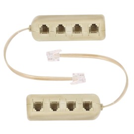 2Pcs 6P4C Male Phone Jack Splitter to 4 Female Way Socket Beige Adapter Telephone Line Splitter with Telephone Extension Cord