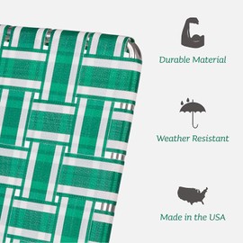 Lawn Chair USA - Outdoor Chairs for Camping. Made with Lightweight Aluminum Frames and UV-Resistant Webbing. Folds for Easy Storage 2- Pack (Charleston with Green Arms, Magnum)
