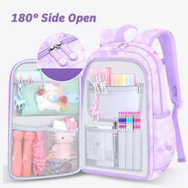 HANXIUCAO School Backpack Girls Large Capacity School Backpack Girls Teenagers Waterproof with Laptop Compartment Backpack Girls for Primary Junior High University, Stitch Bag - Purple