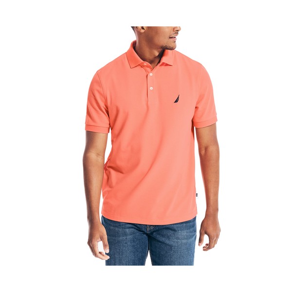 Nautica mens Short Sleeve Solid Stretch Cotton Pique Polo Shirt, Pale Coral, Large US
