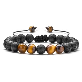 Hamoery Men Women 8mm Lava Rock Aromatherapy Anxiety Essential Oil Diffuser Bracelet Braided Rope Natural Stone Yoga Beads Bracelet Bangle(Tiger Eye)