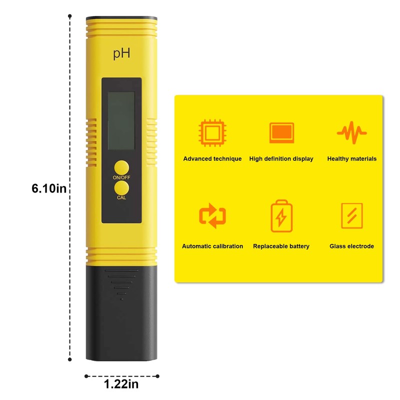 Digital ph Meter, 0.00-14.00 High Precision pH Pen, Auto Calibration
