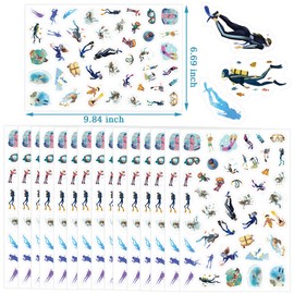 Yunahoo 1056PCS Diving Stickers Party Favors Latte Stickers Diver Underwater World Themed Party Supplies Birthday Baby Shower Party Decorations