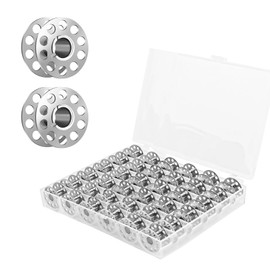 HASLED Pack of 36 Metal Bobbins for Sewing Machines (7 mm Inner Diameter) - Empty Bobbins with Transparent Storage Box - Sewing Accessories for DIY, Sewing & Crafts