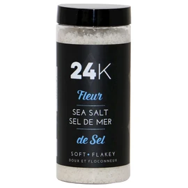 24K Fleur de Sel (Guerande) - 250g (8.8 oz) | 100% Pure Sea Salt, Hand Harvested from Guérande France, Finishing Salt, Flower of Salt, Fine Flakes