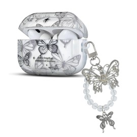 CameCosy Compatible for AirPods Pro 2nd Generation Case with Silver Butterfly Keychain, Black Grey Butterfly Premium Shockproof Drop Protection Cover Case for AirPods Pro 2 (2022)