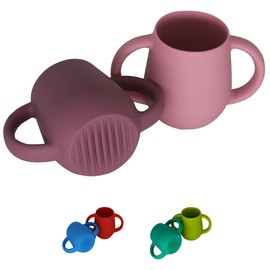 SiliLife Silicone Baby Cups for Baby or Toddler 2 Pack Flexible Food-Grade Safe BPA Free with Easy-Grip Handles for Self-Feeding Training