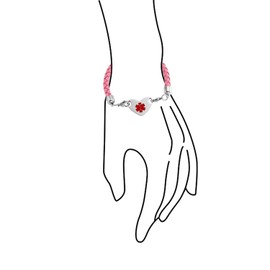 Bling Jewelry Identification Medical ID Bracelet Blank Pink Braided Leather for Women Silver Tone Stainless Steel 7 Inch