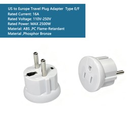 Us to Europe Plug Adapter 2 Pack, Type E Adapter for European Plug Adapter Outlets, Grounded Travel Plug Adapter for Converter for European Travel Electronics