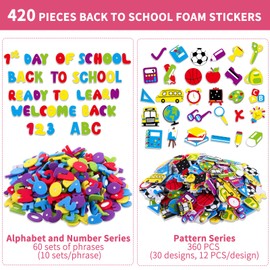 Fovths 420 Pieces Back to School Foam Stickers First Day of School DIY Foam Craft Kit Self-Adhesive Foam Stickers for Educational Activities Game Back to School Party Favors Decors