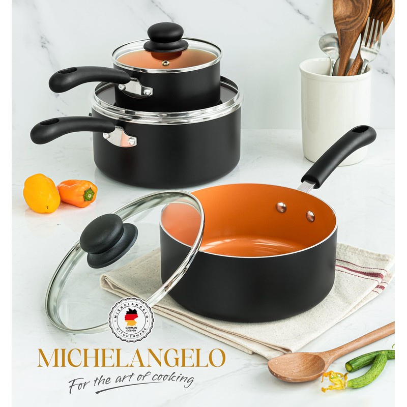 MICHELANGELO Ceramic Saucepan Set 1.5QT & 2QT & 3QT Nonstick
