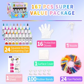 Tie Dye Kit, 24 Colors Tie Dye Set for Kids, Pre-Filled Bottles, Non Toxic Permanent Fabric Dye Art Set, Easy DIY Fabric Art - Create Fun