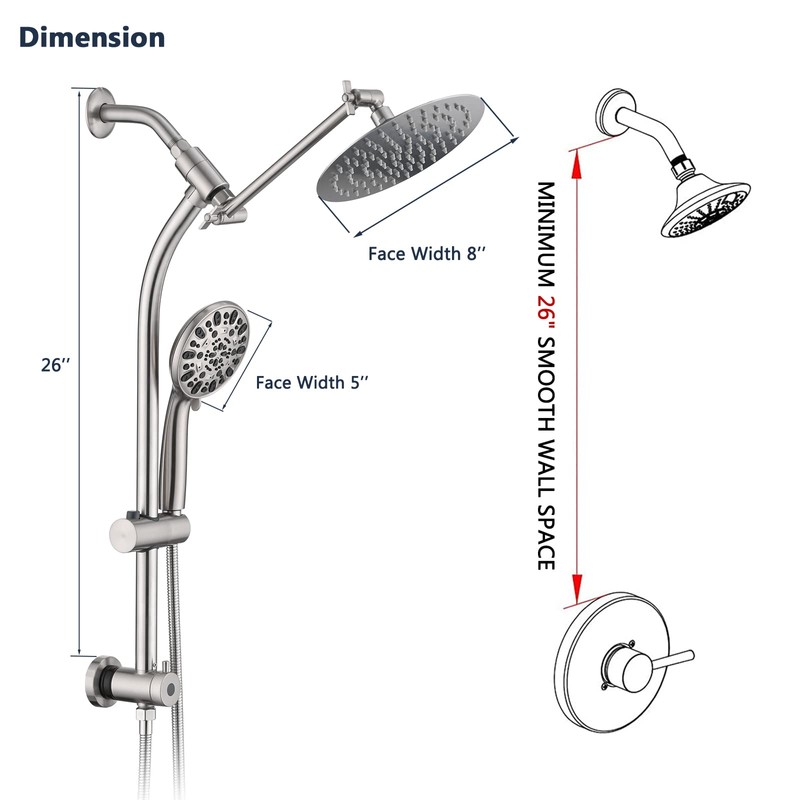 UCLIMAA Rainfall 8 Inch Round Shower Head with High Pressure