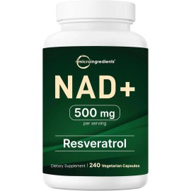 Micro Ingredients NAD+ 500mg with Resveratrol Supplement, 240 Veggie Capsules |