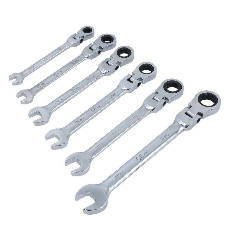 Professional Flexible Head Ratchet Spanners Wrench 6pc Set 8mm -