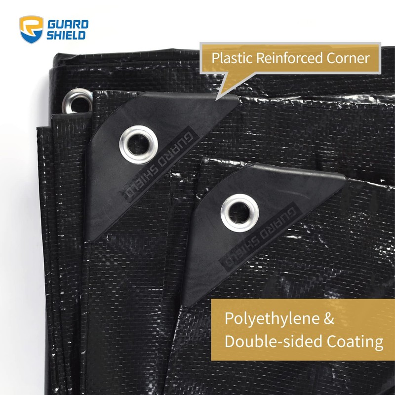 GUARD SHIELD Black Tarp Waterproof 12x16 Feet Medium Duty All
