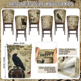 Moukeren 6 Pcs Halloween Chair Cover Set Gothic Halloween Decor Stretch Dining Chair Back Covers Skeleton Black Cat Bat Owl Seat Covers Horror Farmhouse Dining Seat Protector for Home Kitchen Decor