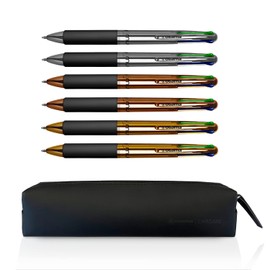 Osama 4 Multi - Set Retractable Ballpoint Pens 4 Colours 6 Pieces 4 Colour Ballpoint Pens 0.1mm with Black, Blue, Red and Green Ink Ideal for Writing and School Supplies, University, Office, Chrome