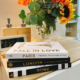 YVPSI 3 Pieces Fashion Decorative Book，Hardcover Modern Decorative Books Stacked Decorations Decor Books for Home Decor Bookshelf Coffee Table Display Shelves Living Room(Rome/Paris/London)