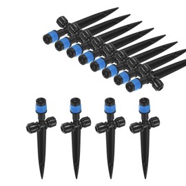 M METERXITY 12-Pack Drip Irrigation Emitters, 6"/15mm Drippers with Stake Adjustable 360 Degree Water Flow for 1/4" Drip Irrigation Tubing for Watering System [Blue, Drip]
