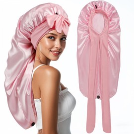 Cabaubl Long Satin Bonnet for Women,Silk Bonnet for Sleeping Women,Long Hair Bonnets with Tie Band for Braids Curly Hair