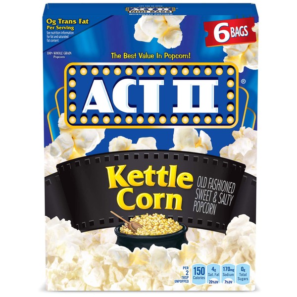 ACT II Kettle Corn Microwave Popcorn Bags, 2.75 Ounce (Pack of 36)