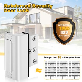 Home Security Door Lock, Upgraded Metal Door Reinforcement Lock, 3" Withstands 1000 lbs of Impact for Inward Swing Doors, Defender Door Locks for Kids Safety, Prevent Unauthorized Entry (White)