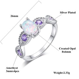 CiNily 18K Gold Plated Opal Ring-White Fire Opal & Amethyst & Cubic Zirconia Women Jewelry Gemstone Engagement Anniversary Ring Size 5-13, 10, white gold plated bass, Created Opal