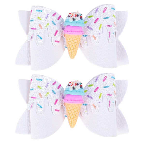 Ice Cream Hair Bow Clips, 3.4 Inch Sparkly Confetti Sprinkle