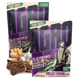 AGRO POWER Vegan Jerky - Grilled Teriyaki Flavor – Delicious, Non-GMO Certified Vegetarian Jerky with 25 Grams of Plant-Based Protein and 40% Less Sodium. High Protein Vegan Snacks - 2 Pack Set