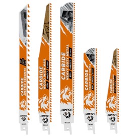 5 Pack Carbide Reciprocating Saw Blade Set, Premium Metal Blades Set, Pruning Blades for Heavy Metal, Cast Iron, Alloy Steel Cutting