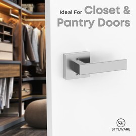 STYLWARE Dummy I Lever Door Lock Handle Set for Closet or French Doors I Single Side, Non-Turning I Fits All Standard Door Sizes I Screws Included - Satin Brass (2 Pack) with Covered Screws, 5"