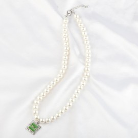 UJIMS Sorority Gifts Pretty Green and White Symbol Pearl Necklace Sisterhood Jewelry Sorority Graduation Gift (LinksSymbolPearlNecklace)