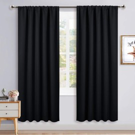 NICETOWN Black Blackout Curtain Blinds - Solid Thermal Insulated Window Treatment Blackout Drapes for Bedroom (2 Panels, 52 inches Wide by 72 inches Long)