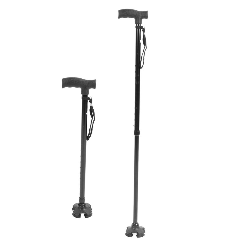 Quad Cane Adjustable Height Anti Slip Lightweight Retractable Senior Walking