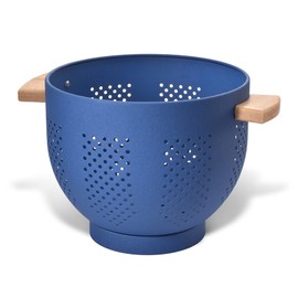 Metal Colander with Wood Handle, 5.5 Quart Powder Coated Steel Large Kitchen Strainer Stable Base (5.5QT, M-Deepblue)