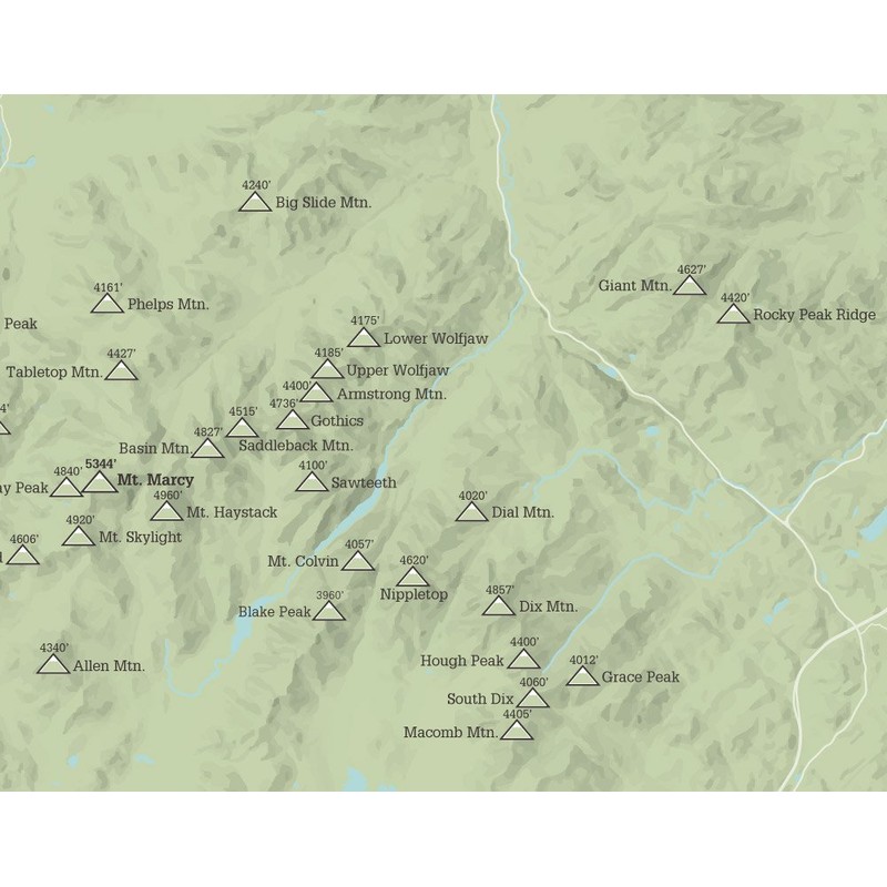 Adirondack High Peaks Map 11x14 Print (Sage)