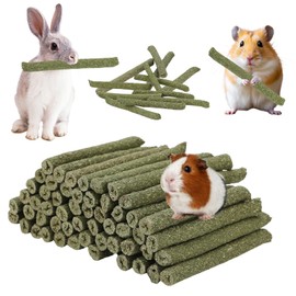 ARTKIDA 100PCS Timothy Hay Sticks for Rabbits Guinea Pigs Chinchillas Chew Treats, Natural Timothy Grass Molar Teeth Stick Bunny Chew Toys for Rabbits Chinchillas Guinea Pigs Hamsters Rodents