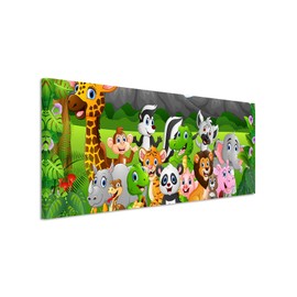Paul Sinus Art Panorama Picture 150 x 50 cm Cartoon Drawing - Wild Animals in the Jungle on Canvas Exclusive Wall Picture Modern Photography for Your Wall in Many Sizes
