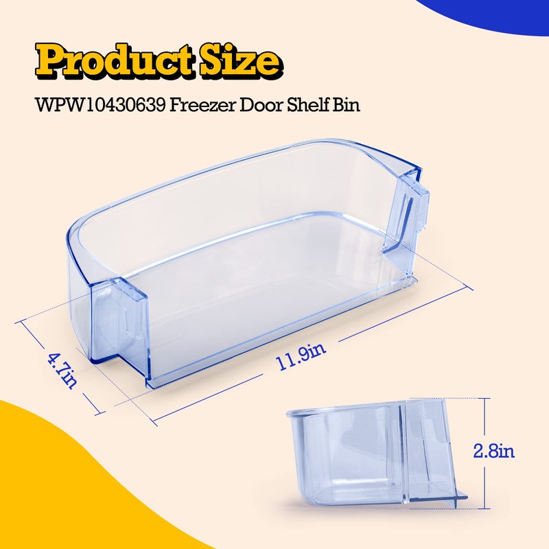 WPW10430639 Refrigerator Door Shelf Bin Compatible with Whirlpool Kenmore, Freezer