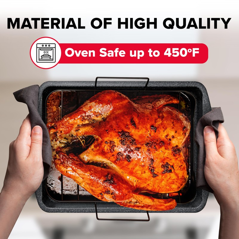 BAKKEN Nonstick Turkey Roasting Pan with Rack – 17 X